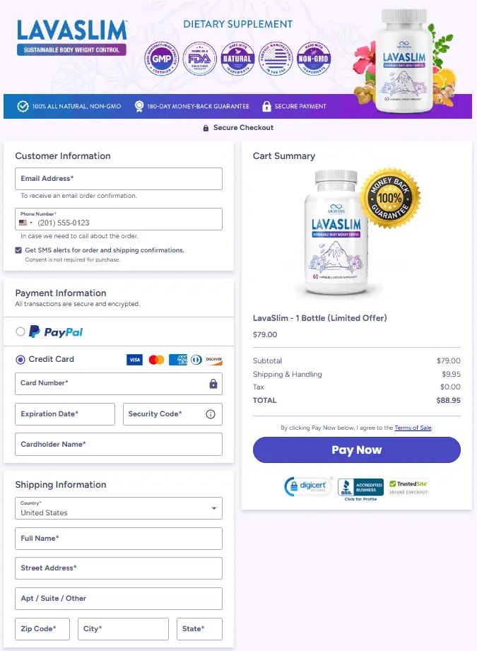 LavaSlim CheckOut Page